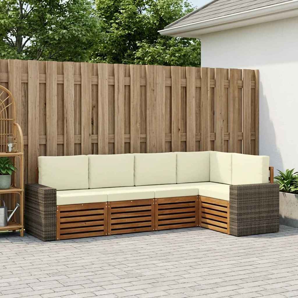 Outdoor Corner Sofa Set with Cushions 5 pcs Natural and Cream Solid Acacia Wood