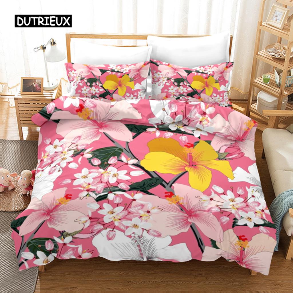 Blumiger Bettbezug Frühling Buntes Blumenmuster Einzelbettwäsche-Set für Kinder Jugendliche Erwachsene Mikrofaser Doppel Queen King Bettdeckenbezug