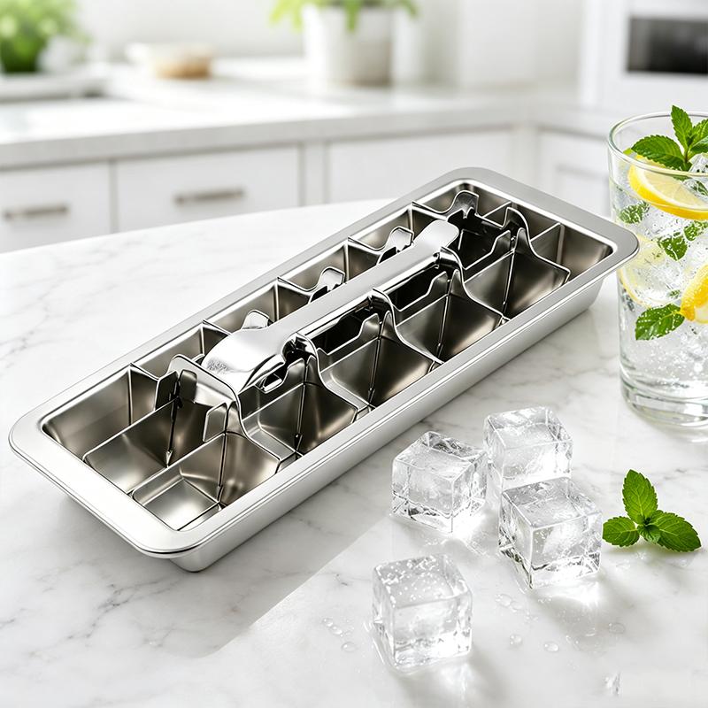 304 Stainless Steel Ice Cube Tray with Lever Handle Food Grade Metal Ice Maker for Freezer 18-Slot Easy-Release Ice Cubes Mold