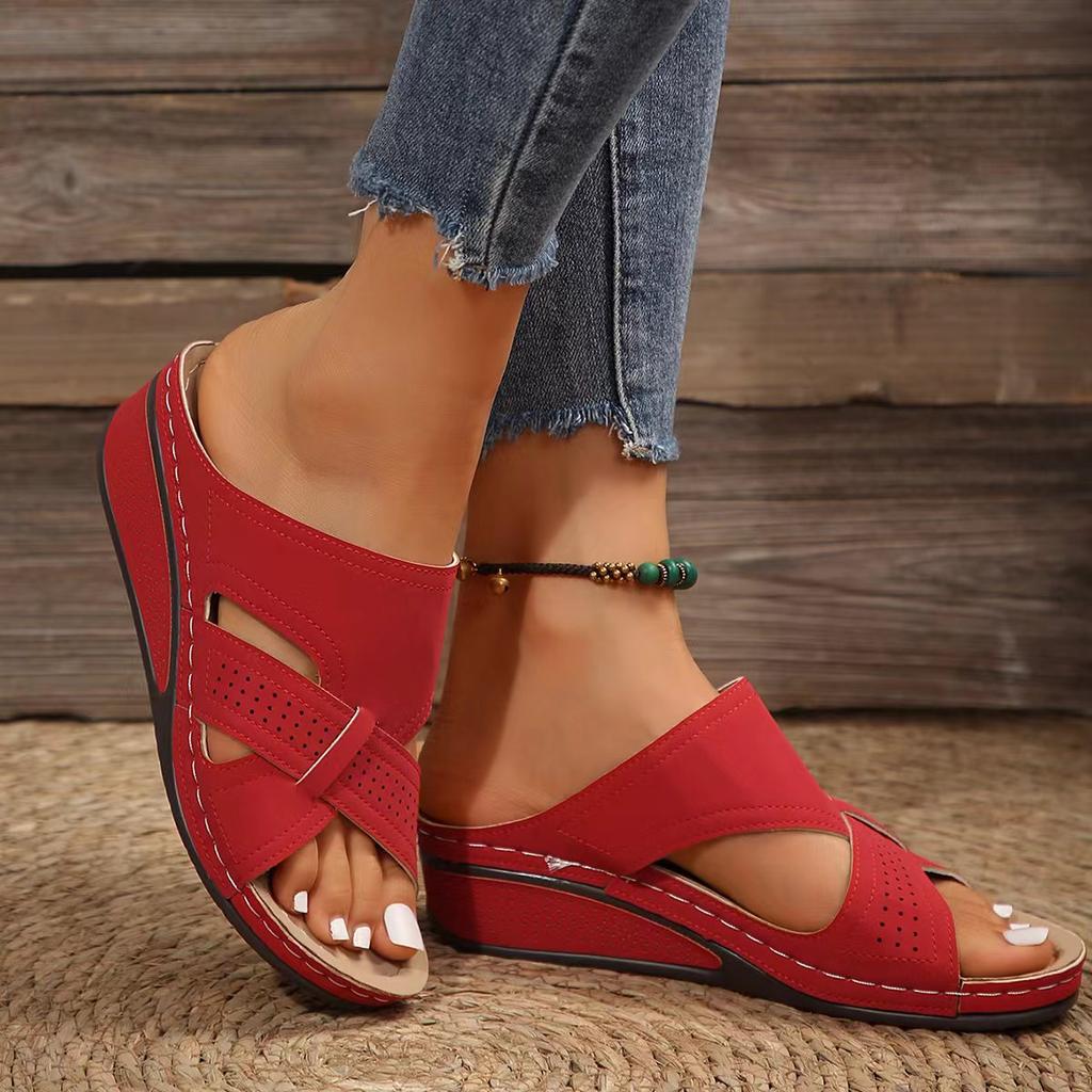 Women's Lightweight Slip-on Sandals, Non-slip Open Toe Wedge Heeled Sandals, Summer Open Toe Beach Shoes