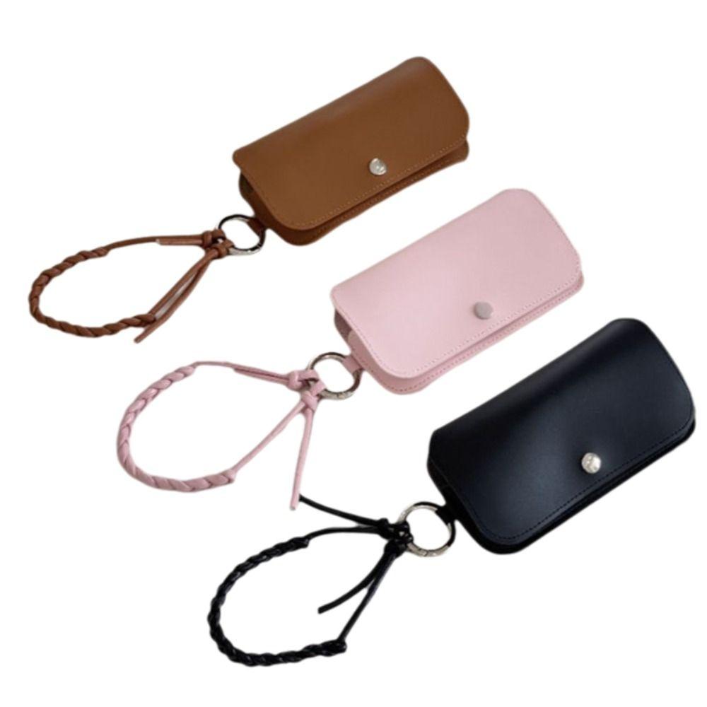 New with Lanyard Sunglasses Storage Bag Solid Color PU Leather Eyewear Bag Portable Glasses Case