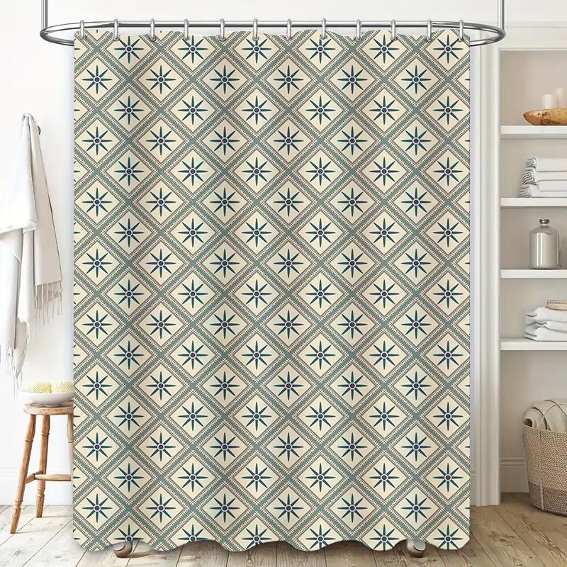 Modern Geometric Printed Shower Curtain Waterproof Bathroom Decor Home Decoration Navy Blue/White