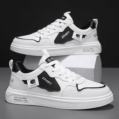 Leather Punching Breathable Youth White Shoes Daily Leisure Work Low-Top Lace-Up Board Shoes Men'S Shoes