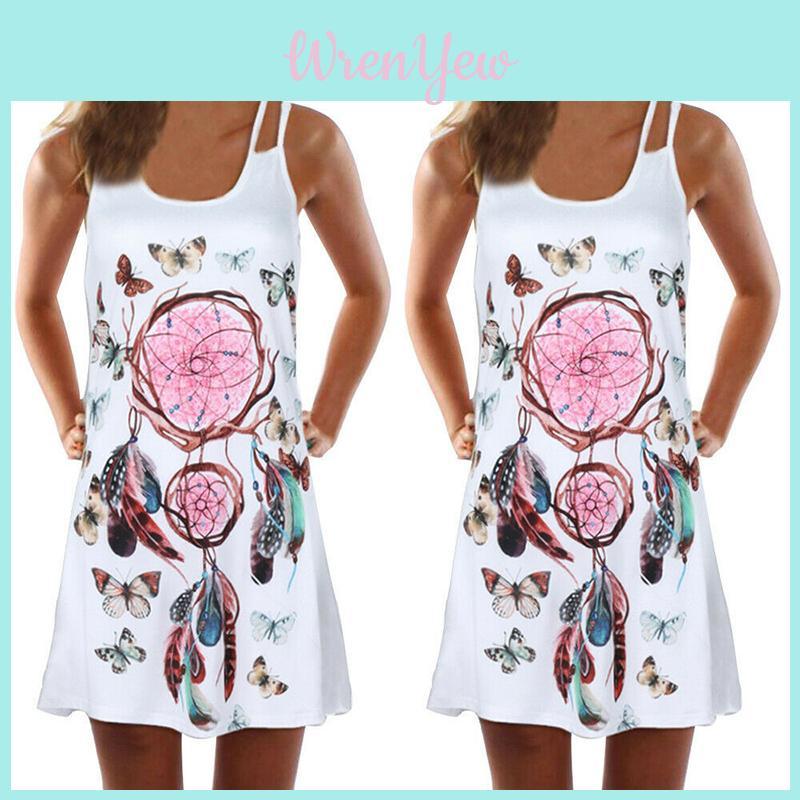 Vintage Boho Women Loose Summer Sleeveless 3d Floral Print Tank Mini Dress For Effortless Style