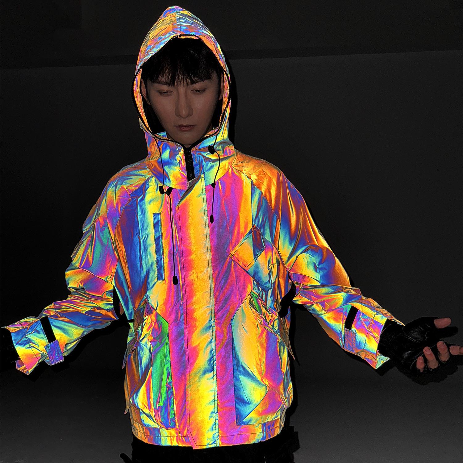 Men`s High-end Iridescent Reflective Ski Jacket