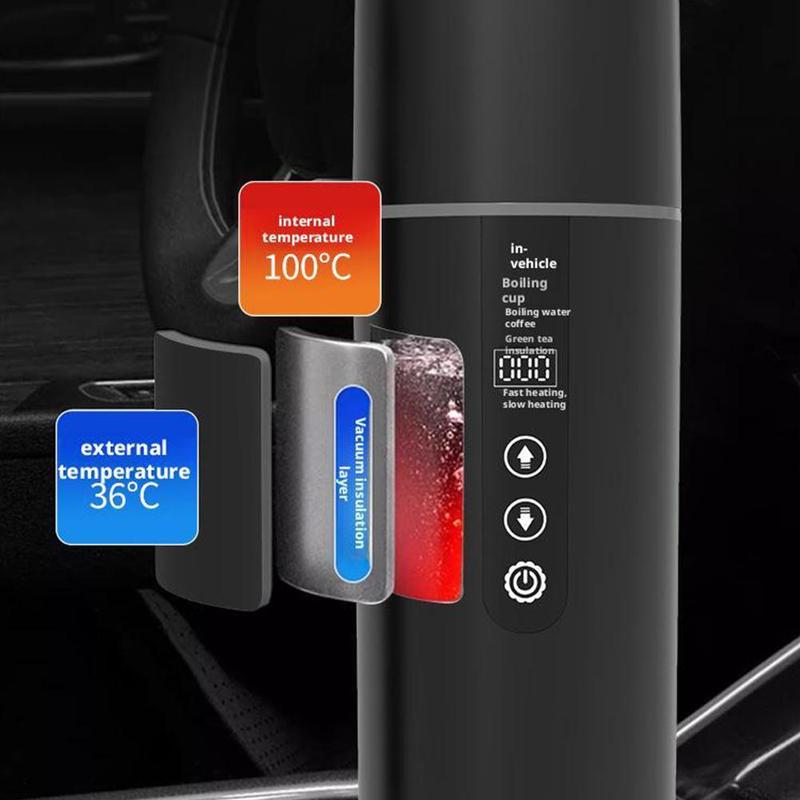 12V 24V Cupă pentru încălzire mașină Fierbător electric din oțel inoxidabil Control inteligent al temperaturii Afișaj LCD tactil Încălzitor de căni de cafea de călătorie