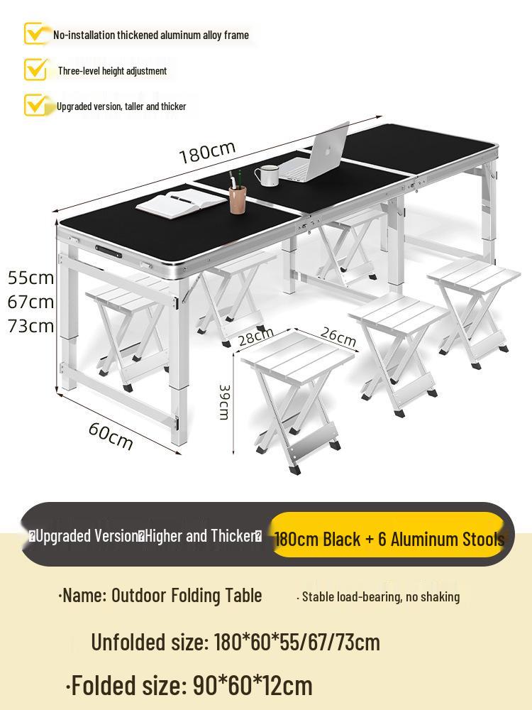 Adjustable Height Aluminum Folding Picnic Table & Chairs Set for Outdoor Camping & BBQ