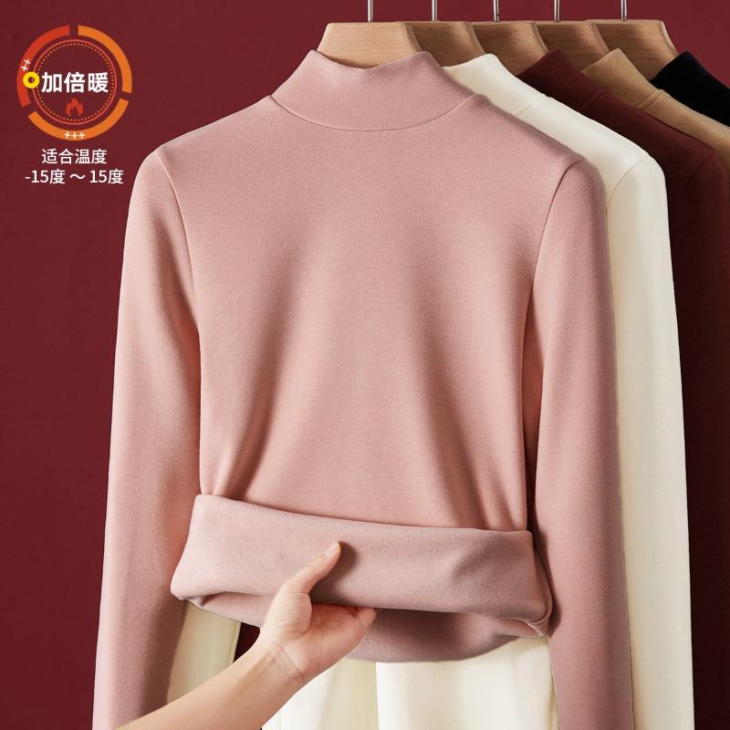 

Женское термобелье из шерсти и шелка с полувысоким воротом, утолщенное флисовое базовое боди, теплое флисовое с подогревом, цельный топ, зима XXXL розовый