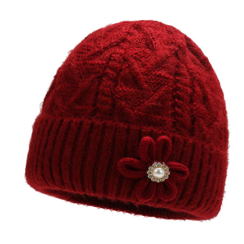 

Зимняя шапка для пожилых женщин, бабушкина вязаная теплая шапка, плюшевая толстая шерстяная шляпа-ведро, шапка для пожилой женщины красный