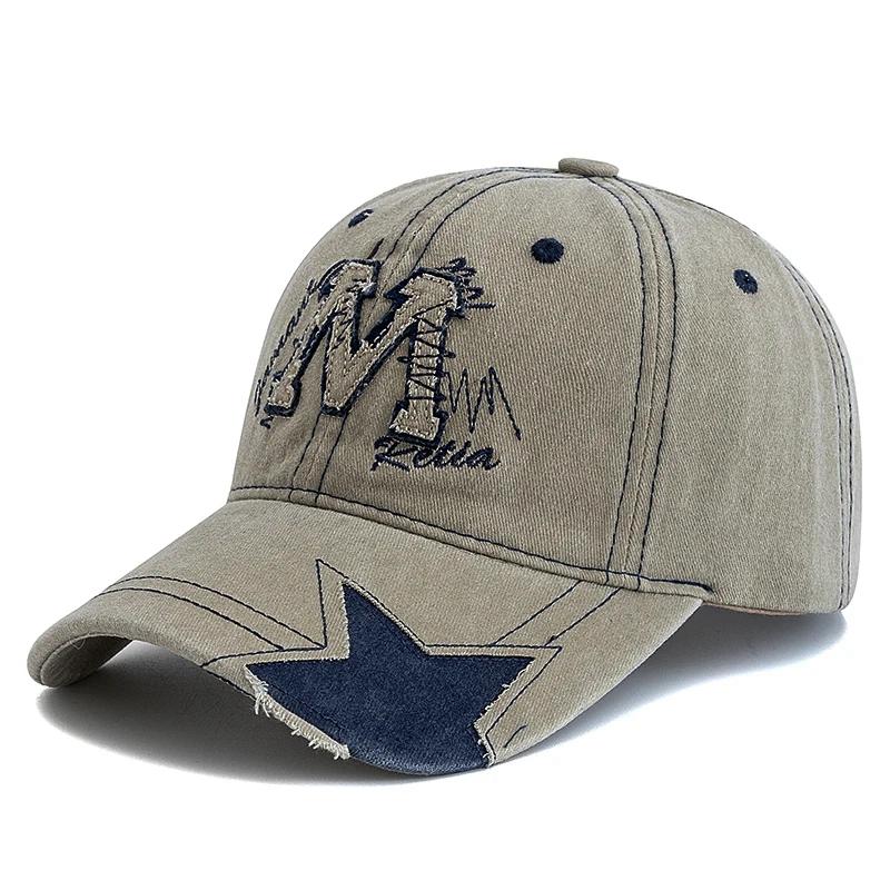 New Style Unisex Retro Baseball Cap M Letter Embroidery Dad Hat Star shaped Style Women And Men Outdoor Washed Cotton Cap