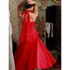 Hot and Romantic House Same Style French style Retro Elegant Hanging Neck Bow Lace-up Sexy Waist Hugging Dress
