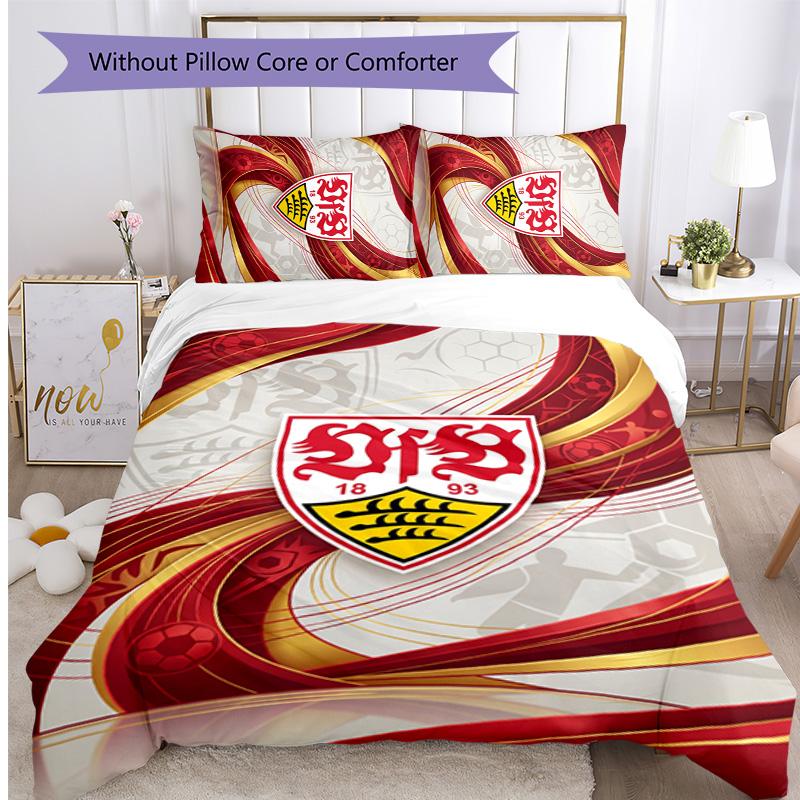 Set Lenzuola Stampato Calcio VfB Stuttgart 3 Pezzi, Comodo Set Copripiumino per Camera da Letto Amico della Pelle