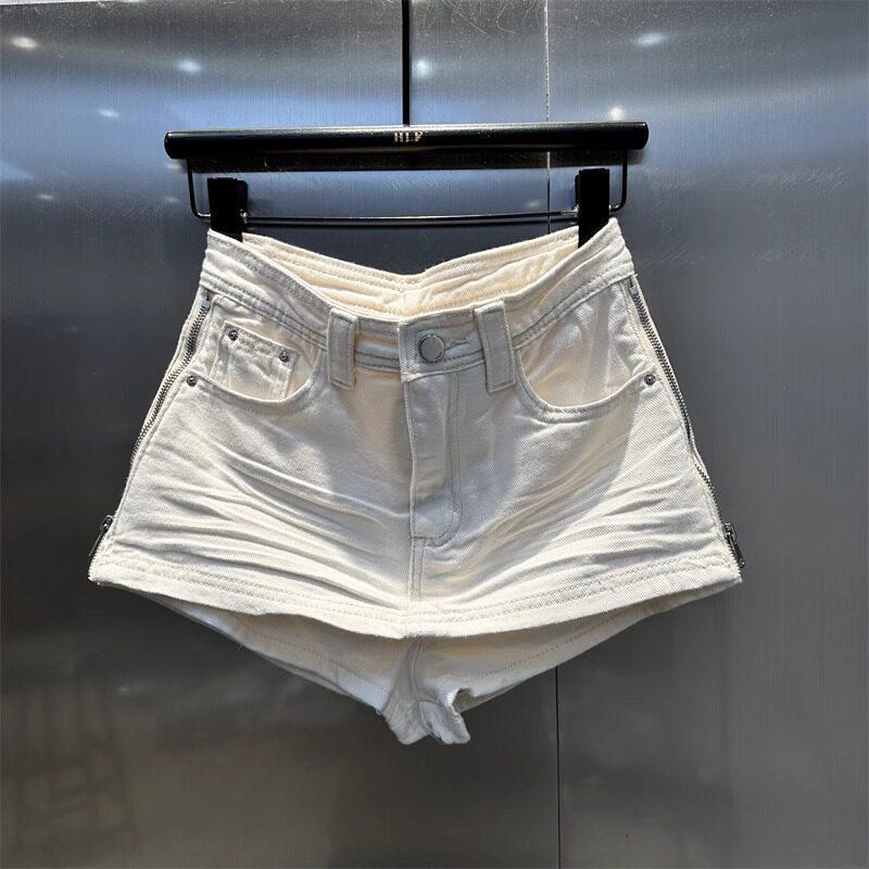 Gonna corta di jeans bianca alla moda: Dimagrante, Versatile, Zip Laterale, Caratteristica Anti-Esposizione