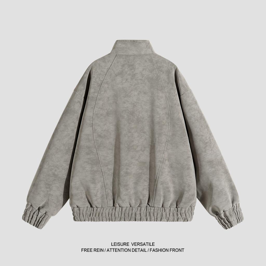 Minimalist PU Leather Jacket Jacket Men's Winter Stand-up Collar Loose Leather Senior Sense Retro Biker Men's Jacket Breathable Work Casual Jacket