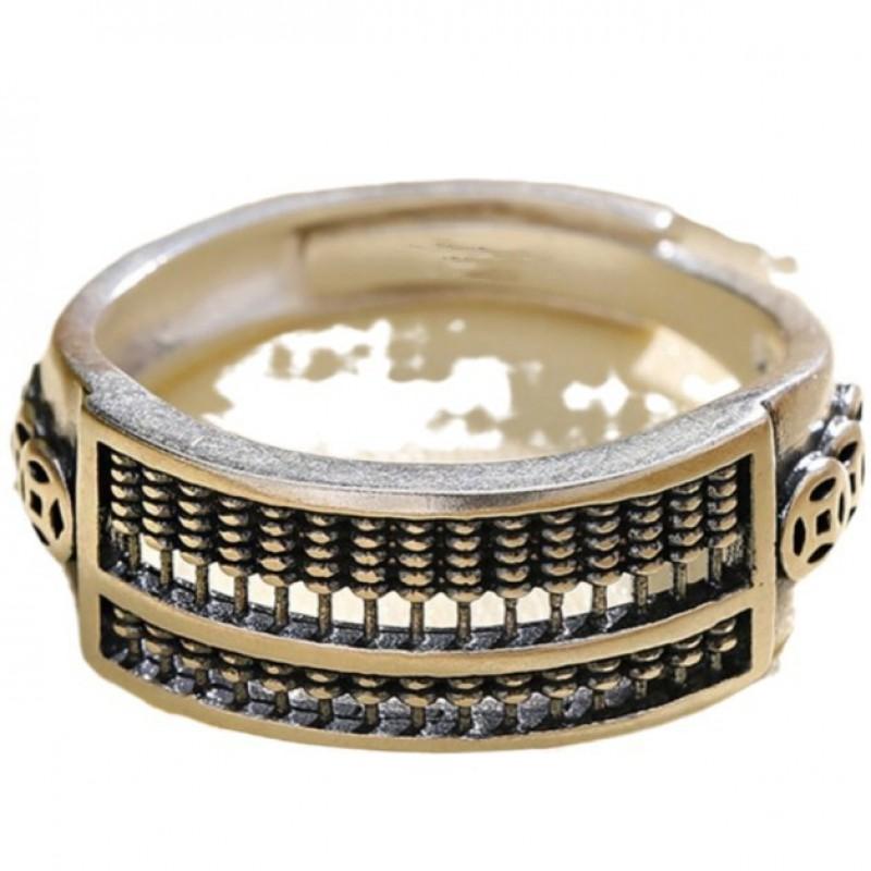 Adjustable Open Ring Men Women Sterling Retro Abacus Design Geometric Finger Minimalist Luxury Jewelry