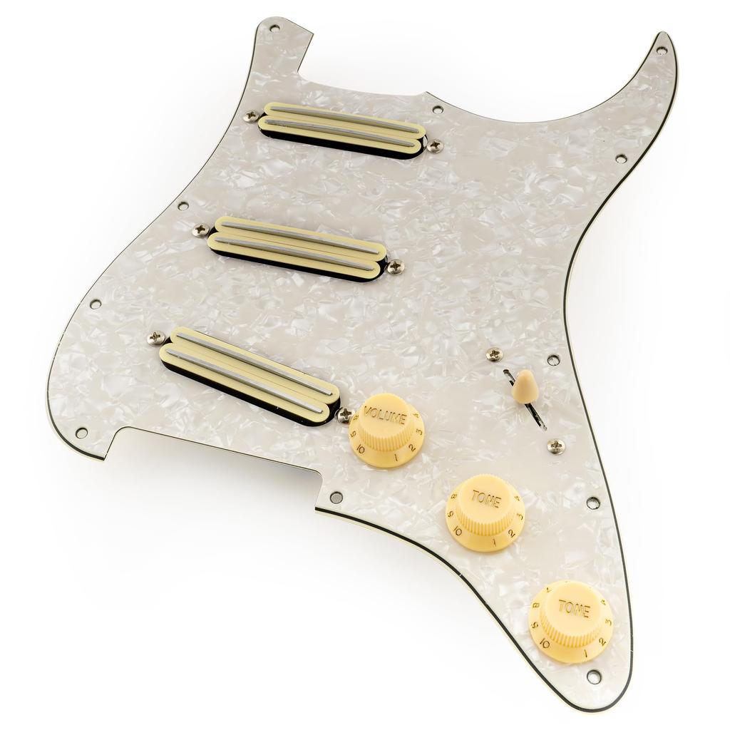 Musiclily SSS Golpeador Pre-cableado Alnico 5 Humbucker Tamaño Simple para Guitarra Eléctrica Strat 4P Perla Blanca Envejecida Pro-SE ST-DPHA