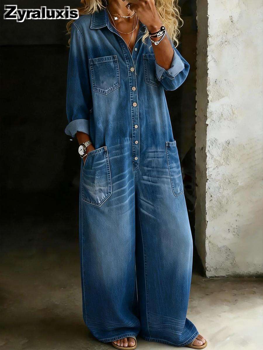 Streetwear Vintage Plašu Kāju Džinsa Jumpsuits