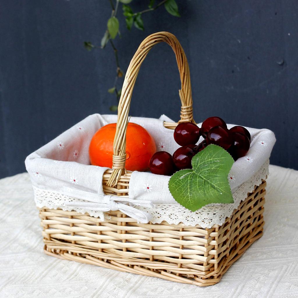 Coș de picnic din răchită cu mâner și căptușeală lavabilă pentru camping, cules de legume, Ziua Mamei, Ziua Recunoștinței, ieșiri