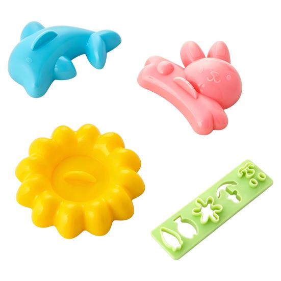 Bento Box Accessories 4PCS Cute Rice Ball Molds, Rabbits Dolphins Flowers And Long Shape, Easy Sushi Press Portable Food Grade PP Maker for