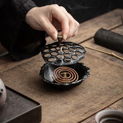 Lotus Fragrance Rack Alloy Incense Burner Buddhist Lotus Thread Incense Board Sandalwood Coil Base Home Decoration