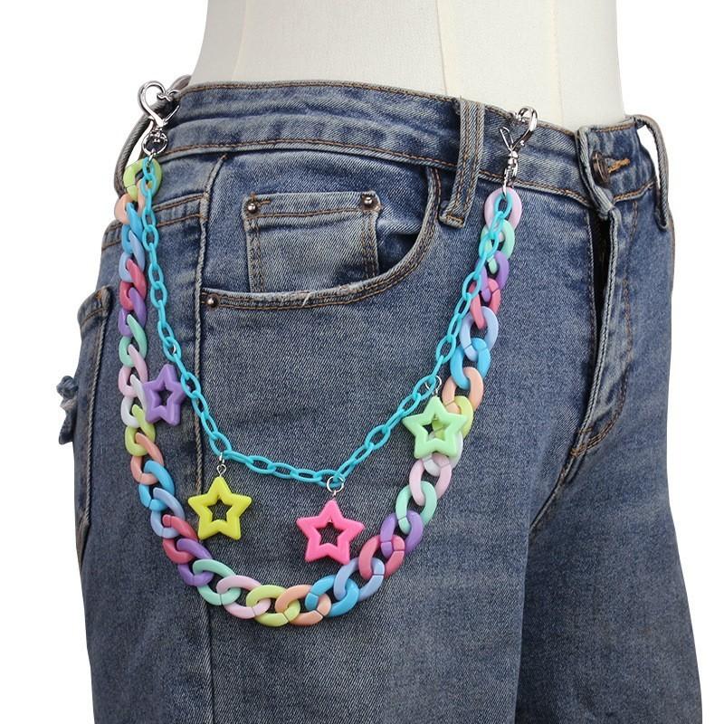 Punk Colorful Star Acrylic Belt Chain For Youth Men Women Summer Fashion Jewelry