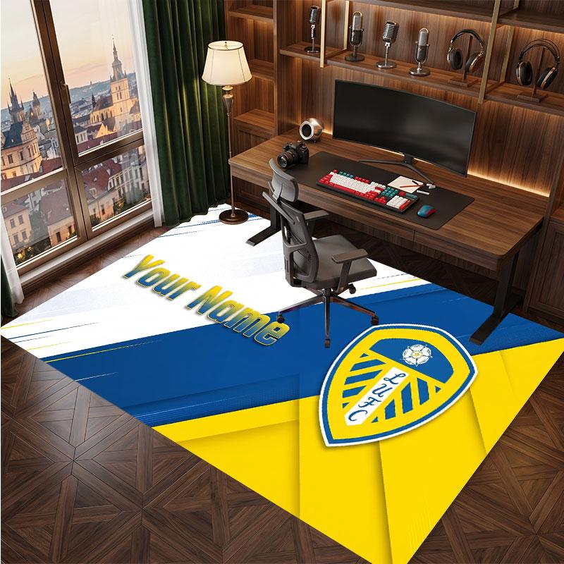 Leeds United Custom Crystal Velvet Rug, Personalized Name Text Print, Football Logo Soft Non‑Slip Floor Mat Home Decor Gift