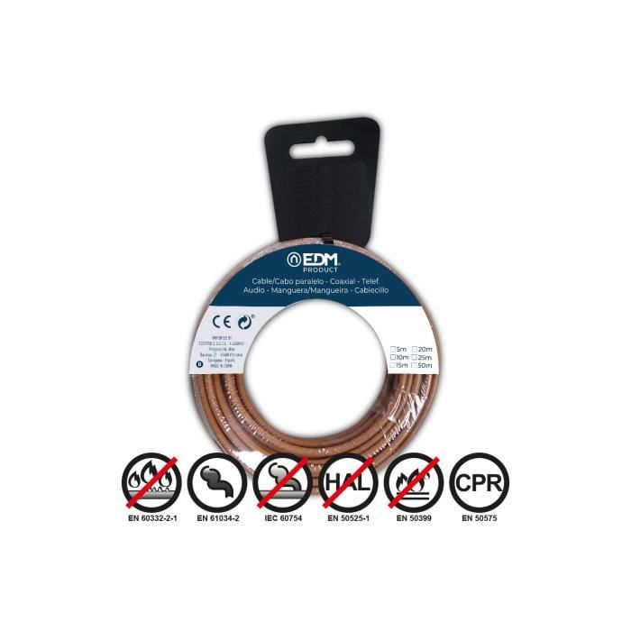 Bobine Fil Électrique Flexible 1,5mm Marron Sans Halogène 10m