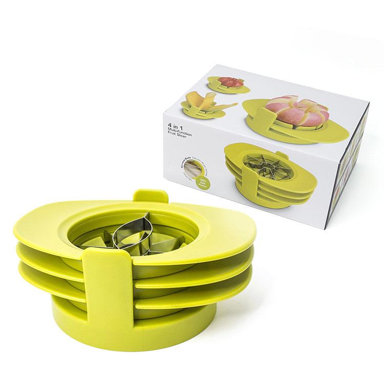 Fruit Cutter Slicer, 4 In 1 Apple Slicer with Vegetable Peeler & Cleaning Brush Mango Cutter Corer Remover Tomato Wedges