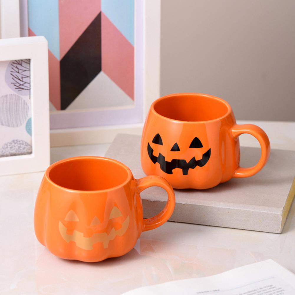 Festive Pumpkin Mug Cute Pumpkin Face Ceramic Halloween Mug Set 400ml Pumpkin Pattern Coffee Cups for Beverages for Adults