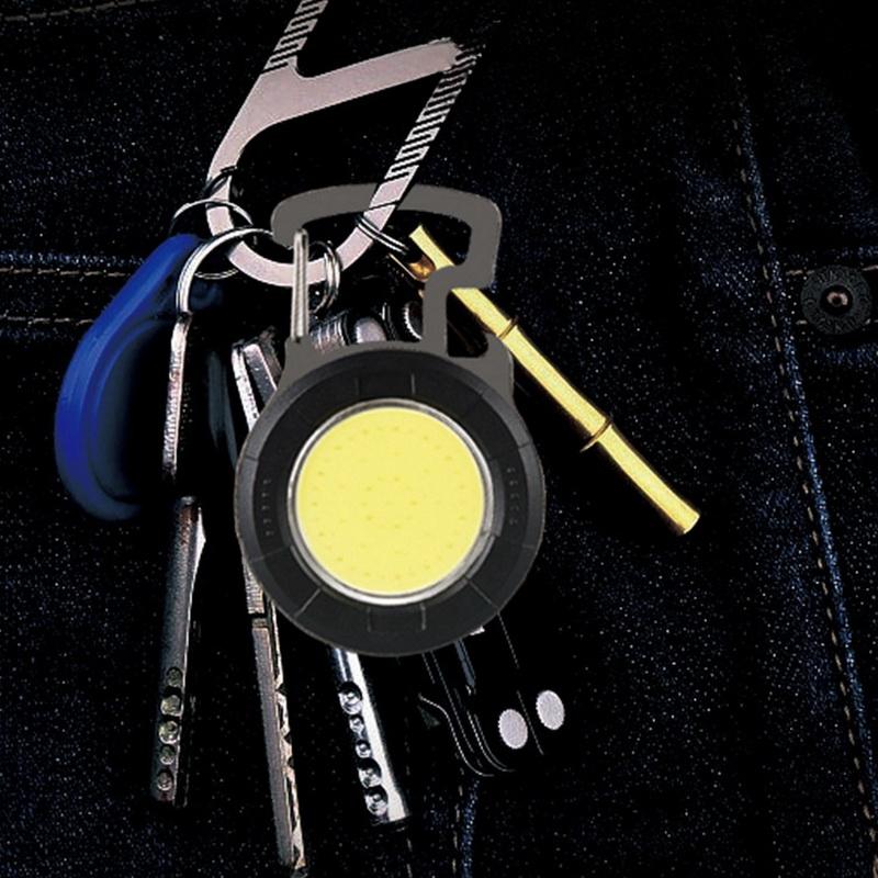 Cob keychain work light, keychain flashlight with 4 lighting modes, keychain light with cap clip bottle opener, emergency light
