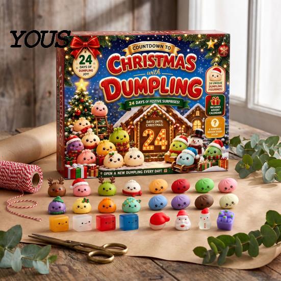 Squeeze Dumplings Toys for Christmas Countdown Advent Calendar with 24Pcs Dumplings, Soft Sensory Fidget Holiday Gift 24 Surprise Boxes