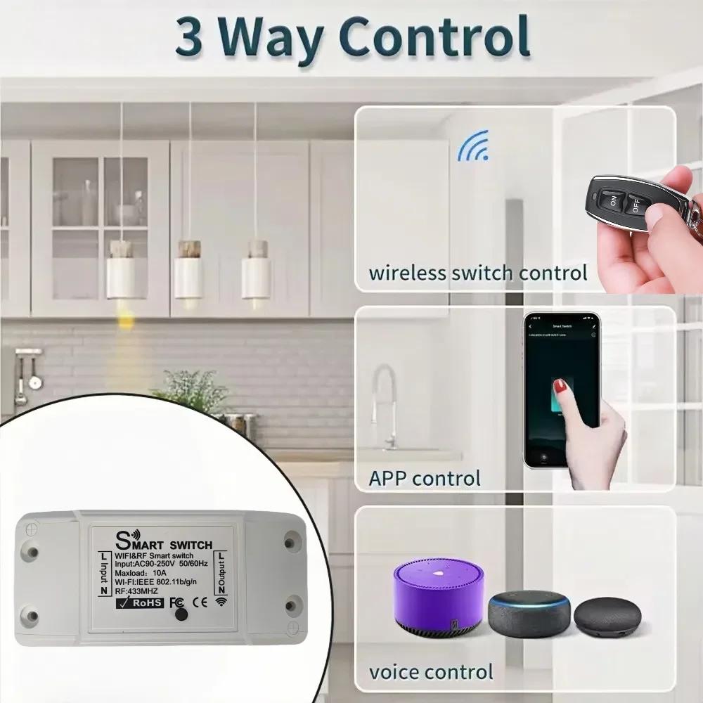 Tuya WiFi RF 433MHz Drahtloser Fernbedienungsschalter AC 110V 220V Mini-Relaisempfänger mit Ein-Aus-Sender für LED-Glühbirne