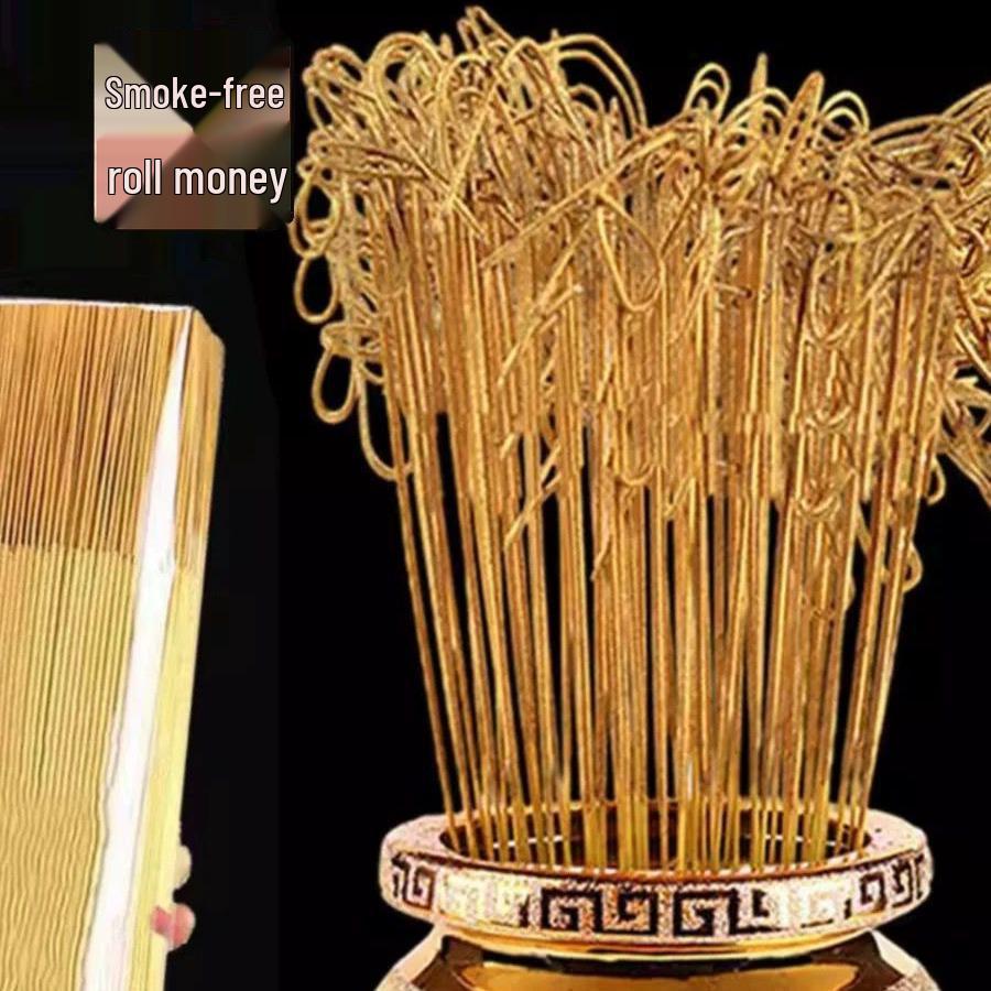 Golden Wealth Attraction Smokeless Bamboo Stick Incense for Home and Buddha Offerings, Available In 33cm, 39cm, and 49cm with Hook Incense Burner.