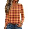 Top de punto para mujer con estampado de rayas y cuadros, cuello redondo, manga larga