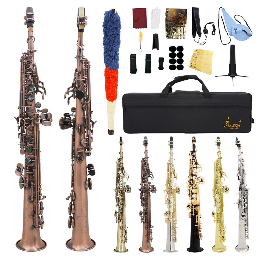 SLADE Bb Soprano Saxophone Straight Brass Body Silver-Plated Bb Saxophone Set Professional Performance Practice Woodwinds