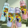 1PC Number 7 Boy Birthday Graffiti Print 750ml Color Plastic Sports Water Bottle Leakproof Flip Straw Lid Suitable for Sports Office Home Use