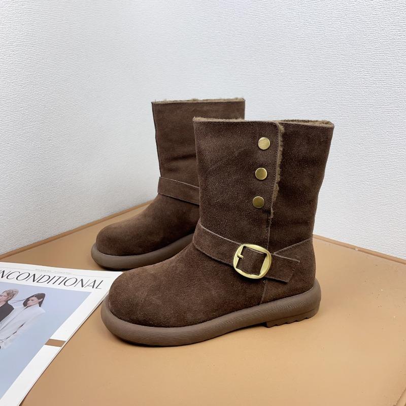 Fold two fashionable snow boots for women, retro lamb wool piled and thickened medium boots for children