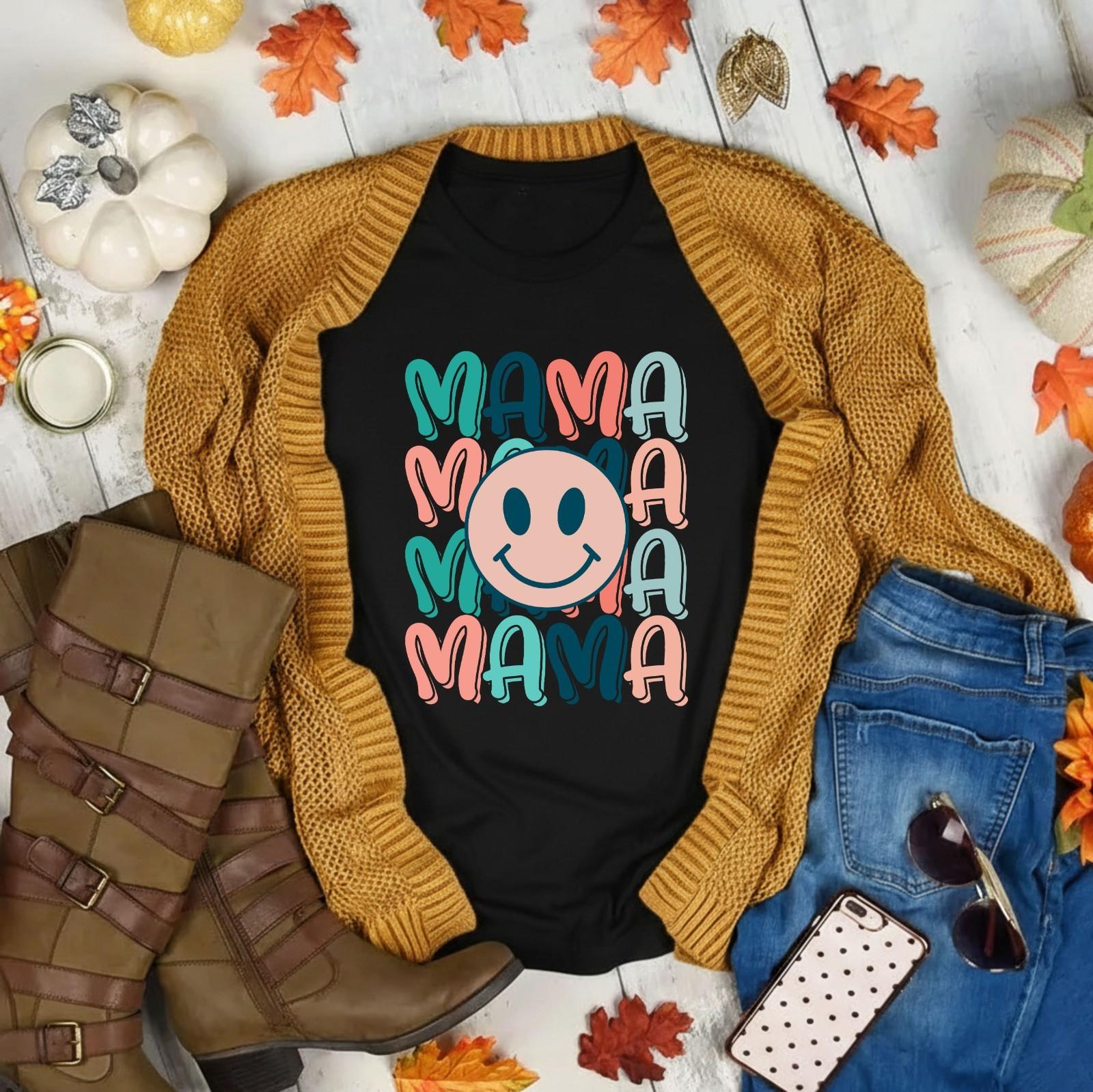 Mother s Day Mama Smiley Face T Shirt | Cute Retro Mama Happy Mother Gift Tee S