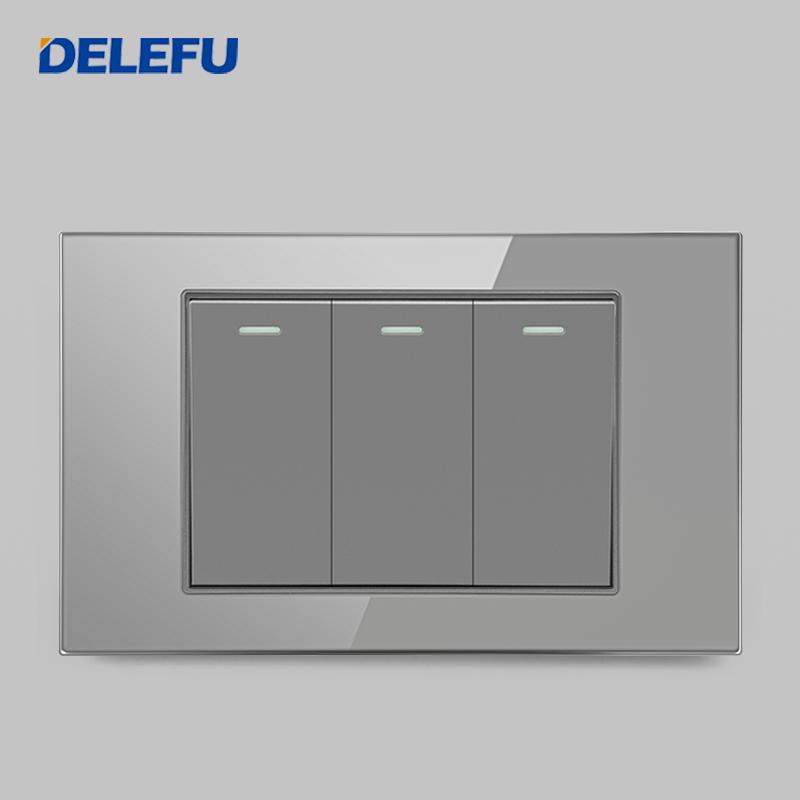 DELEFU Brazil Standard Grey Glass Panel 20A 10A Smart Switch CAT6 Network Socket USB Type-C Wall Outlet Household Charging