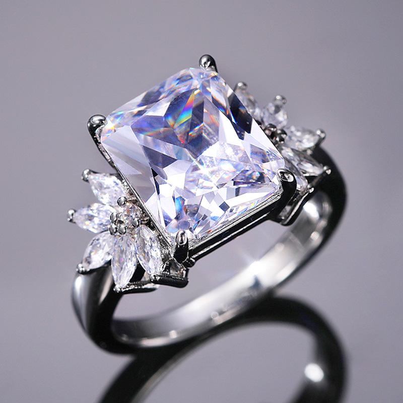 Nový nádherný křišťál CZ velké snubní prsteny ženy AAA obdélníkové kubické zirkonie Brilantní ženy snubní prsten Eternity šperky