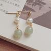 Hetian Green Jade Pearl Earrings14K Gold-plated Earrings with Hetian Jade7*8mm Classic Minimalist Elegant Earrings