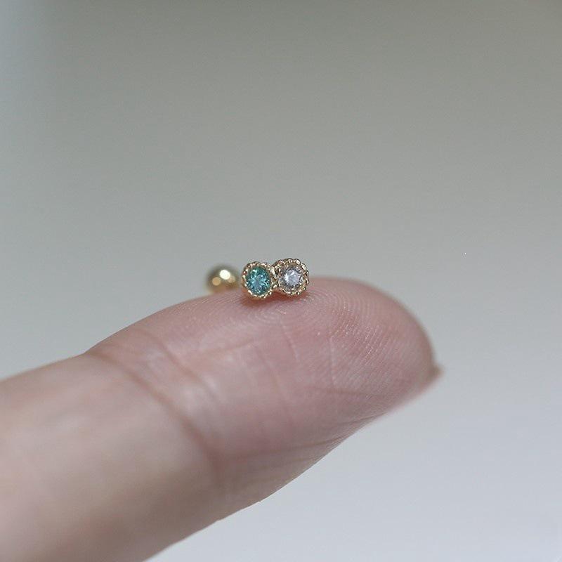 18K Gold-Plated Sterling Silver Stud Earrings with Green & White Zirconia 18K Gold Pair (with Screw Backs)