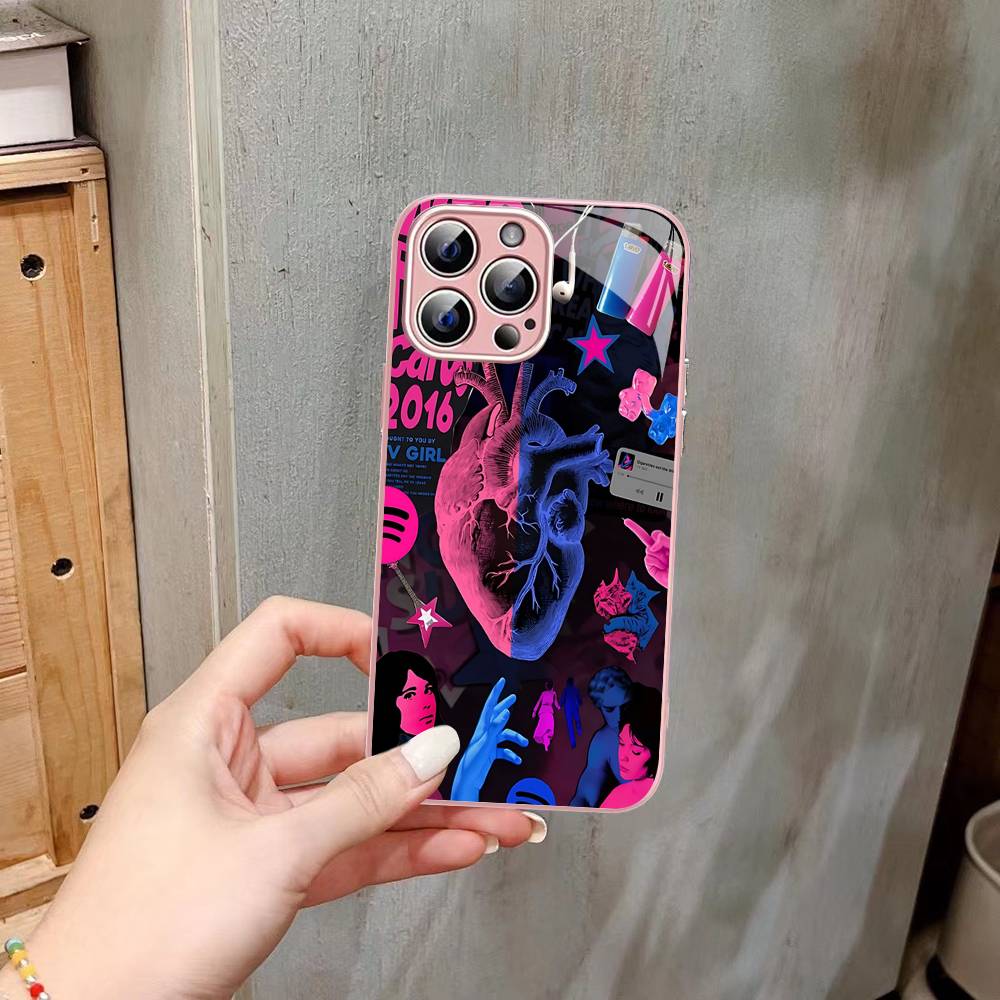 Pink Blue TV Girl For IPhone 14 13 12 Mini 11 Pro XS Max X XR 14 Plus Tempered Glass Cover