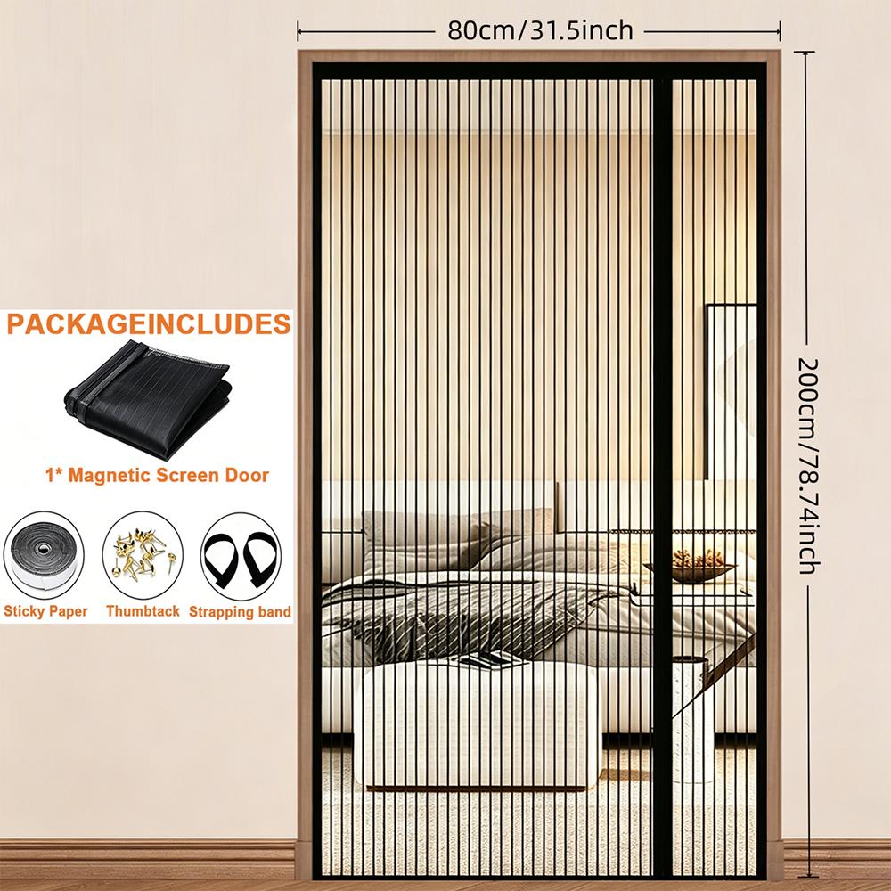 Magnetic Screen Door, Side-Opening Double-Sided Magnetic Screen Door, Insect Screen, Polyester Mesh, High-Density Breathable Screen—Black 80*200cm/31.5*78.74quot;