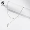 ORSA JEWELS Double Stacked Clavicle Choker Necklace 925 Sterling Silver Moon Pendant Necklace for Women Party Jewelry Gift BQN12