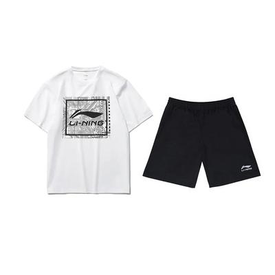 Buchstaben-Logo Bedruckt Modisch Trendy Bequem Vielseitig Rundhals-Pullover Kurzarm-T-Shirt Lässiges Sport-Set AHSUA15-1+YKSV147-2