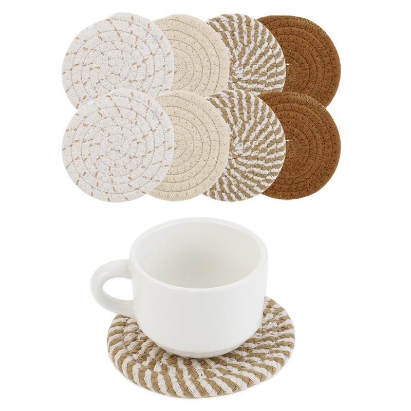 

8 шт. Підставки для напоїв у скандинавському стилі з тримачем Абсорбуючі підставки для напоїв Одноколірний плетений набір підставок Подарунок на новосілля M