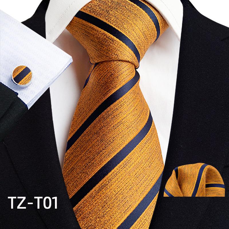 2025 Men's Retro Stripe Solid Tie, Pocket Square & Cufflinks Set