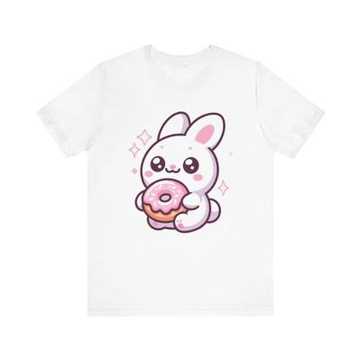 Kawaii Hase mit rosa Donut Süße Pastell Cartoon Kunst T-Shirt