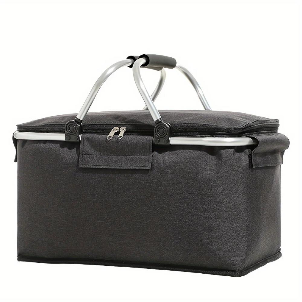 Black Large Capacity Aluminum Foil Thickened Portable Aluminum Rack Insulation Basket Foldable Outdoor Picnic Basket One Pack